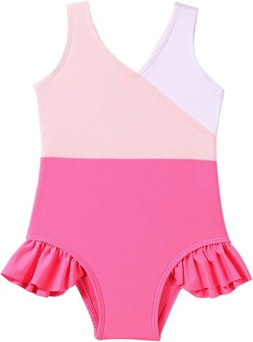 Baby Girl Swimsuit Cute One Piece Bathing Suit with Sun Protection Ruffles Swimwear 2T-6T in Saudi Arabia