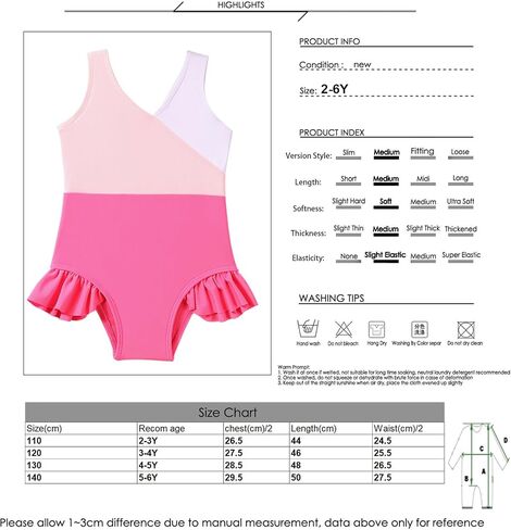 Baby Girl Swimsuit Cute One Piece Bathing Suit with Sun Protection Ruffles Swimwear 2T-6T in Saudi Arabia