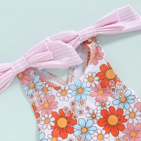 طفل فتاة قطعة واحدة ملابس السباحة الأزهار أكمام عارية الذراعين Bowknot ثوب السباحة الاطفال فتاة تكدرت ملابس بحر in Kuwait