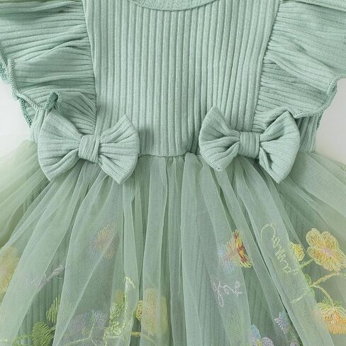 Hnyenmcko Newborn Baby Girl Summer Romper Dress Infant Fly Sleeve Flower Embroidery Mesh Tulle Skirt Hem Ribbed Bodysuit in Kuwait