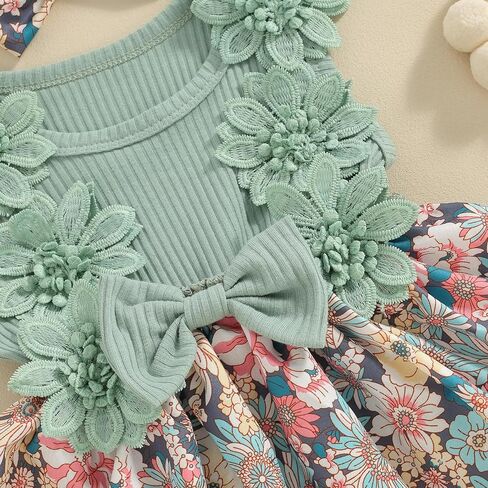 Hnyenmcko Newborn Baby Girl Summer Romper Dress Infant Fly Sleeve Flower Embroidery Mesh Tulle Skirt Hem Ribbed Bodysuit in Kuwait