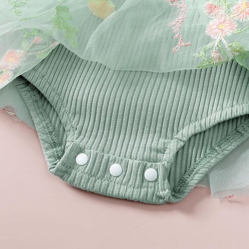 Hnyenmcko Newborn Baby Girl Summer Romper Dress Infant Fly Sleeve Flower Embroidery Mesh Tulle Skirt Hem Ribbed Bodysuit in Kuwait