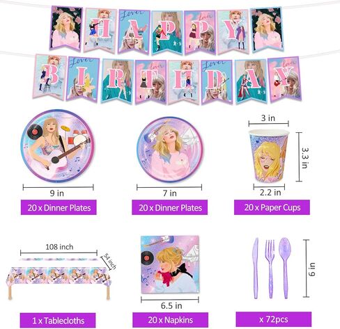 زينة حفلات نجوم الموسيقى من Aoerfes، لوحات حفلات أعياد الميلاد لمحبي الموسيقى، أكواب مناديل مفرش المائدة الورقية، موسيقى البنات، ديكورات أعياد الميلاد، قطع 20 أدوات مائدة للضيوف in Kuwait