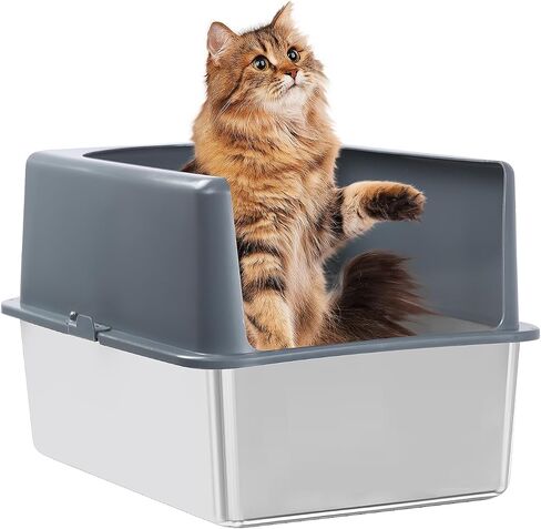 Enclosed Stainless Steel Cat Litter Box, Litter Box with Lid, High Sided Metal Litter Box, Enclosed Cat Litter Boxes, Never Absorbs Odors, Anti-Urine Leakage, Easy Cleaning in Saudi Arabia