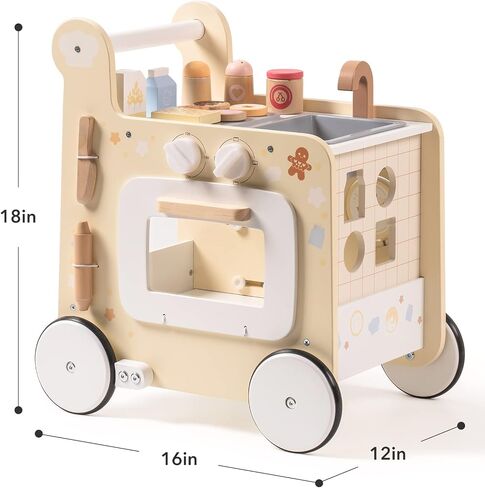 ROBOTIME Wooden Baby Push Walker Learning Walker,4 in 1 Activities Center Monetessori Walker Education Toys with Bakery Kitchen,Shape Sorter and Movable Slider, Gift for Boys Girls 18 Months in Saudi Arabia