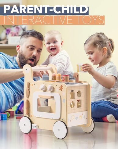 ROBOTIME Wooden Baby Push Walker Learning Walker,4 in 1 Activities Center Monetessori Walker Education Toys with Bakery Kitchen,Shape Sorter and Movable Slider, Gift for Boys Girls 18 Months in Saudi Arabia