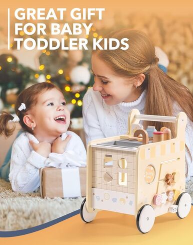 ROBOTIME Wooden Baby Push Walker Learning Walker,4 in 1 Activities Center Monetessori Walker Education Toys with Bakery Kitchen,Shape Sorter and Movable Slider, Gift for Boys Girls 18 Months in Saudi Arabia