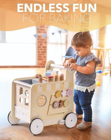 ROBOTIME Wooden Baby Push Walker Learning Walker,4 in 1 Activities Center Monetessori Walker Education Toys with Bakery Kitchen,Shape Sorter and Movable Slider, Gift for Boys Girls 18 Months in Saudi Arabia