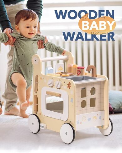 ROBOTIME Wooden Baby Push Walker Learning Walker,4 in 1 Activities Center Monetessori Walker Education Toys with Bakery Kitchen,Shape Sorter and Movable Slider, Gift for Boys Girls 18 Months in Saudi Arabia