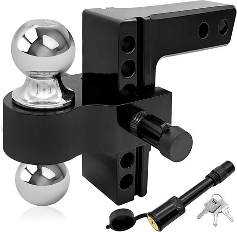 LOCKIETTA حامل وصلة مقطورة قابل للتعديل مع كرة 2 بوصة و2-5/16 بوصة، تناسب جهاز استقبال قياسي 2 بوصة، قطرة/ارتفاع 6 بوصة، سعة السحب 5000-12500 رطل، وصلة مقطورة مزدوجة الكرات من الألومنيوم شديدة التحمل، أسود in Kuwait