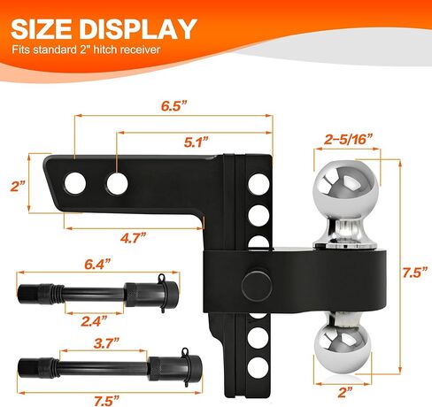 LOCKIETTA حامل وصلة مقطورة قابل للتعديل مع كرة 2 بوصة و2-5/16 بوصة، تناسب جهاز استقبال قياسي 2 بوصة، قطرة/ارتفاع 6 بوصة، سعة السحب 5000-12500 رطل، وصلة مقطورة مزدوجة الكرات من الألومنيوم شديدة التحمل، أسود in Kuwait