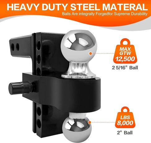 LOCKIETTA حامل وصلة مقطورة قابل للتعديل مع كرة 2 بوصة و2-5/16 بوصة، تناسب جهاز استقبال قياسي 2 بوصة، قطرة/ارتفاع 6 بوصة، سعة السحب 5000-12500 رطل، وصلة مقطورة مزدوجة الكرات من الألومنيوم شديدة التحمل، أسود in Kuwait
