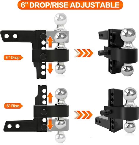 LOCKIETTA حامل وصلة مقطورة قابل للتعديل مع كرة 2 بوصة و2-5/16 بوصة، تناسب جهاز استقبال قياسي 2 بوصة، قطرة/ارتفاع 6 بوصة، سعة السحب 5000-12500 رطل، وصلة مقطورة مزدوجة الكرات من الألومنيوم شديدة التحمل، أسود in Kuwait