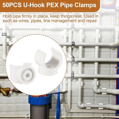 PEX Pipe Clamp Clip, 50Pcs 1/2 Inch PEX Clamp For PVC Water Pipes & Tubing Hoses Hangers Clips Holder Support Bracket Socket, White Plastic U Pipe Clamp Tools in Saudi Arabia
