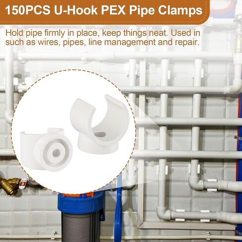 PEX Pipe Clamp Clip, 50Pcs 1/2 Inch PEX Clamp For PVC Water Pipes & Tubing Hoses Hangers Clips Holder Support Bracket Socket, White Plastic U Pipe Clamp Tools in Saudi Arabia