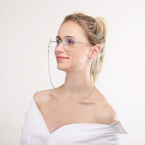 Borsgye 3 قطع نظارات على شكل ثعبان سلسلة حامل للقراءة والحبال الزجاجية وحبل معدني للنظارات وسلسلة معدنية وقلادة معدنية وحزام للنظارات الشمسية مع أطراف مطاطية - فضي وردي ذهبي أسود in Kuwait