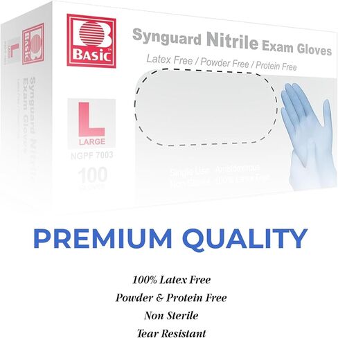 BHH BRIGHT HORIZON HEALTH IGNITE YOUR LIFE قفازات فحص النتريل الطبية الزرقاء - خالية من اللاتكس وخالية من البودرة (100 قيراط) - كبير in Kuwait