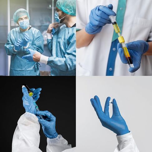 BHH BRIGHT HORIZON HEALTH IGNITE YOUR LIFE قفازات فحص النتريل الطبية الزرقاء - خالية من اللاتكس وخالية من البودرة (100 قيراط) - كبير in Kuwait