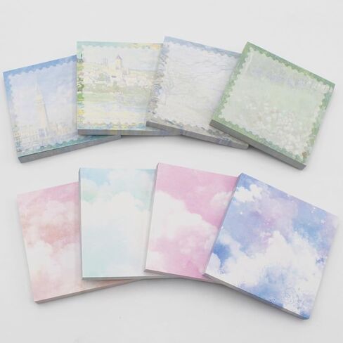 (8 وسائد) ملاحظات لاصقة، 3x3 بوصة، ملاحظات ذاتية اللصق فنية/سحابية، سهلة النشر للمدرسة، المكتب، الكمبيوتر المحمول، 8 وسادات تصميم/حزمة in Kuwait