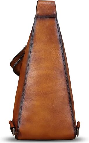 حقيبة ظهر من الجلد الطبيعي من FEIGITOR حقيبة ظهر كلاسيكية بحمالة كروس مصنوعة يدويًا على الصدر والكتف والمشي لمسافات طويلة حقيبة نهارية ومحفظة لركوب الدراجات (بني) in Kuwait