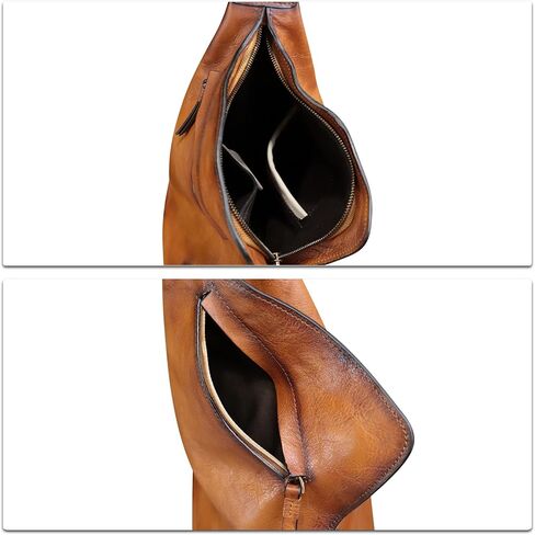 حقيبة ظهر من الجلد الطبيعي من FEIGITOR حقيبة ظهر كلاسيكية بحمالة كروس مصنوعة يدويًا على الصدر والكتف والمشي لمسافات طويلة حقيبة نهارية ومحفظة لركوب الدراجات (بني) in Kuwait