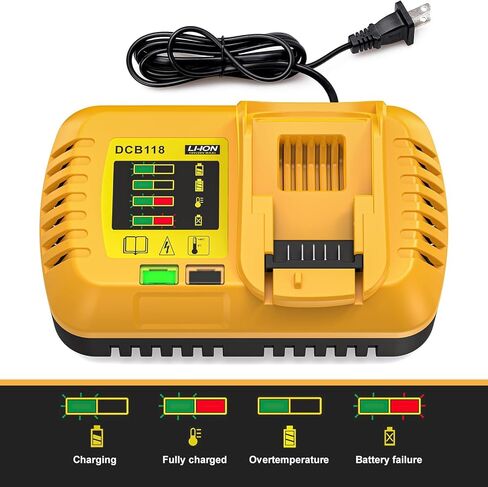 DCB118 للشحن السريع لبطارية Dewalt، استبدل الشحن السريع DeWalt 20V MAX و60V MAX، متوافق مع جميع بطاريات 20V MAX* و60V MAX* DEWALT (الشاحن فقط) in Kuwait