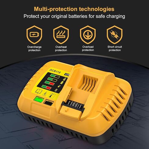 DCB118 للشحن السريع لبطارية Dewalt، استبدل الشحن السريع DeWalt 20V MAX و60V MAX، متوافق مع جميع بطاريات 20V MAX* و60V MAX* DEWALT (الشاحن فقط) in Kuwait