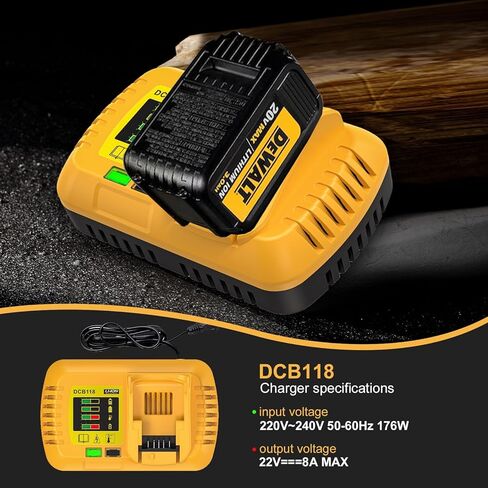 DCB118 للشحن السريع لبطارية Dewalt، استبدل الشحن السريع DeWalt 20V MAX و60V MAX، متوافق مع جميع بطاريات 20V MAX* و60V MAX* DEWALT (الشاحن فقط) in Kuwait