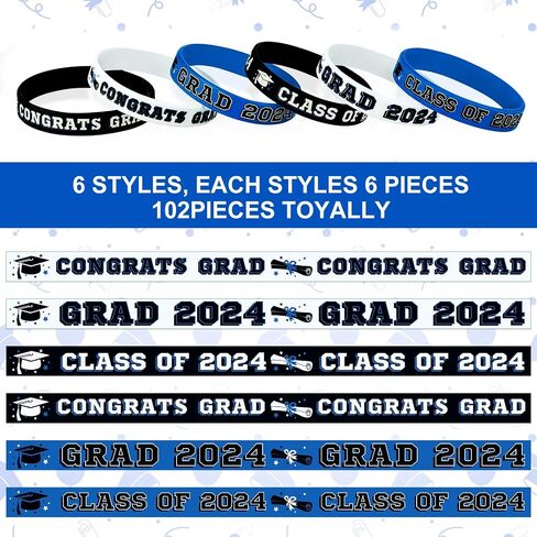Sumind 102 Pcs Class of 2024 Silicone Wristbands, Silicone Graduation Bracelets Celebrating Congrats Grad Bracelet for Teacher Students, Graduation Party Supplies in Saudi Arabia