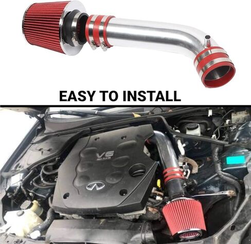 أنبوب مدخل 3 بوصة مدخل هواء بارد مع فلتر مناسب لـ 2003 2004 2005 2006 Infiniti FX35 G35 & Fit Nissan 350Z 3.5L V6 (أحمر) in Kuwait