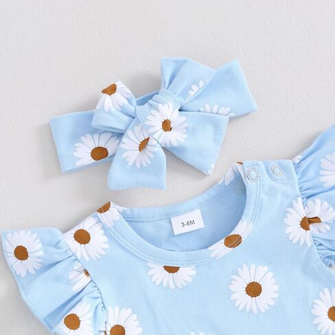 Molgkyo Infant Baby Girl Summer Outfit Daisy Print Sleeveless Romper + Ruffle Bloomer Shorts + Headband Newborn Clothes Set in Saudi Arabia