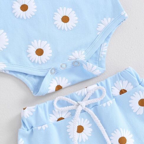 Molgkyo Infant Baby Girl Summer Outfit Daisy Print Sleeveless Romper + Ruffle Bloomer Shorts + Headband Newborn Clothes Set in Saudi Arabia