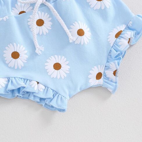 Molgkyo Infant Baby Girl Summer Outfit Daisy Print Sleeveless Romper + Ruffle Bloomer Shorts + Headband Newborn Clothes Set in Saudi Arabia