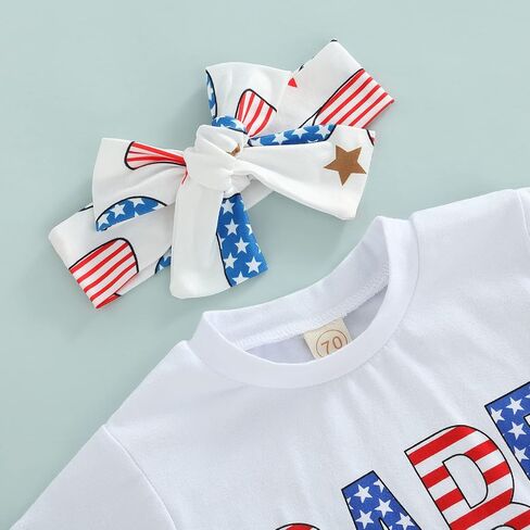 BemeyourBBs 0-6 Years Matching Sister 4th of July Outfit American Flag Tassel T-Shirt Shorts or Flared Pants with Headband in Saudi Arabia