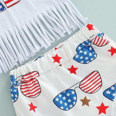 BemeyourBBs 0-6 Years Matching Sister 4th of July Outfit American Flag Tassel T-Shirt Shorts or Flared Pants with Headband in Saudi Arabia