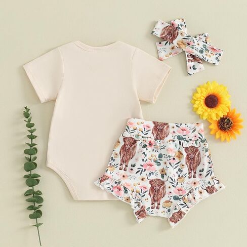 Newborn Baby Girl Summer Outfits Auntie's Bestie Short Sleeve Romper Floral Print Shorts Headband 3Pcs Cute Clothes in Saudi Arabia