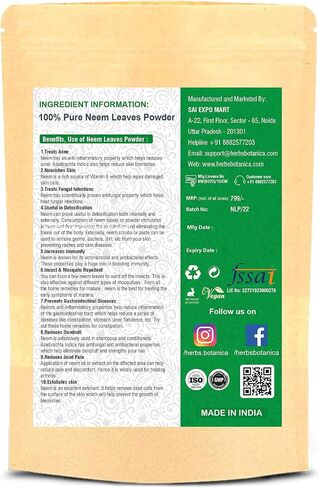 Herbs Botanica Neem Powder Organic for Hair Growth, Skin Care & Detox Wildcrafted Bitter Neem Leaves Powder for Oral Hygiene, Immune System Support, Digestive Health 5.3 oz / 150 GMS in Saudi Arabia