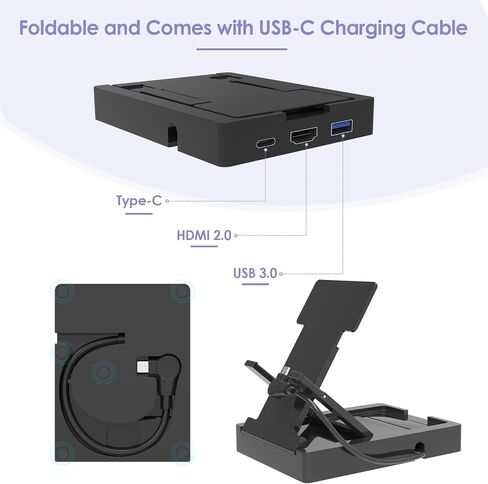 TV Docking Station for Switch,Portable Switch Charging Dock Docking Station Support 4K HDMI/USB 3.0 with USB-C Charging Cable, Replacement for Official Switch Base in Saudi Arabia