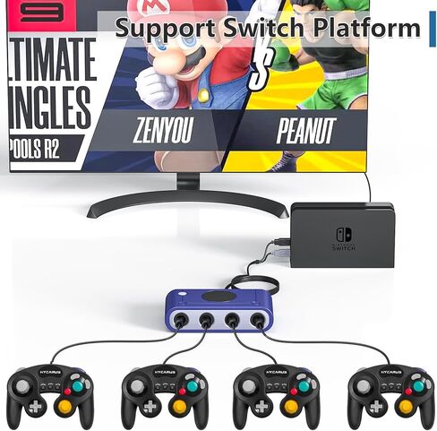 محول وحدة التحكم لـ Gamecubed، متوافق مع Nintendo Switch، محول Super Smash Bros Switch Gamecubed لجهاز WII U/PC مع 4 منافذ/Turbo وميزات الاهتزاز in Kuwait