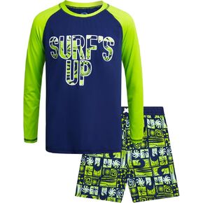 طقم Rashguard للأولاد من Quad Seven - طقم قميص سباحة بأكمام قصيرة وبدلة استحمام (الحجم: 5-12) in Kuwait