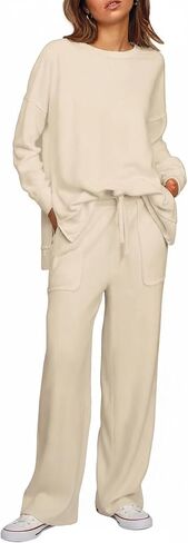ETCYY NEW Lounge Sets for Women 2 Piece Outfits with Side Split Sweatshirt Tops and Wide Leg Sweatpants in Kuwait