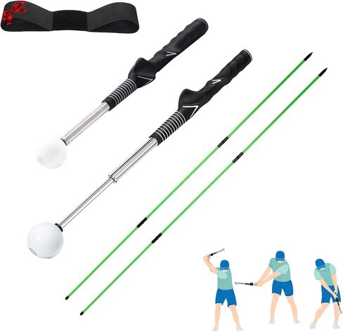 Retractable Golf Swing Training Aid, Click Stick Golf Swing Trainer, Non-Slip Golf Grip, Golf Alignment Sticks & Arm Band, Indoor Outdoor Golf Practice Accessories for Golfers in Saudi Arabia