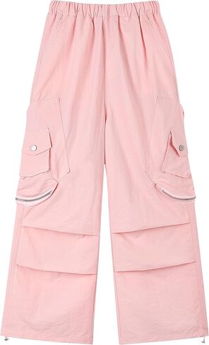 سروال Rolanko Parachute للفتيات Y2K بنطلون كارجو مع جيوب Harajuku Jogger Pants للأطفال من 4 إلى 14 سنة in Kuwait