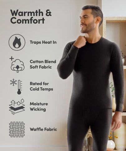 Fruit of the Loom Men's Recycled Waffle Thermal Underwear Henley Top (1 and 2 Packs) in Saudi Arabia