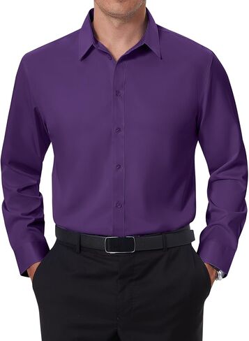 DEMEANOR Mens Dress Shirts Slim Fit Button Down Shirt Long Sleeve - Stain Repellant Stretch Dress Shirts for Men Wrinkle Free in Saudi Arabia