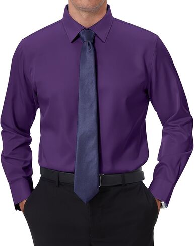 DEMEANOR Mens Dress Shirts Slim Fit Button Down Shirt Long Sleeve - Stain Repellant Stretch Dress Shirts for Men Wrinkle Free in Saudi Arabia