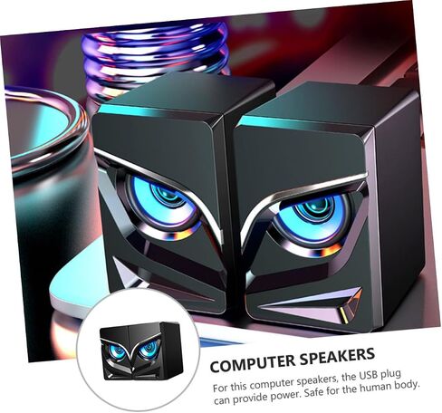 Gatuida 2 قطعة USB سماعات الكمبيوتر المكتبي مع إضاءة ملونة سلكية مضخم صوت صندوق مكبر الصوت لألعاب المكتب المنزلي تصميم مدمج غير قابل للانزلاق متوافق مع هاتف الكمبيوتر المحمول in Saudi Arabia