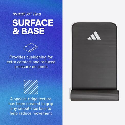 adidas 10mm Extra Thick Training Mat with Carrying Strap and Non-Slip Textured Base - Cushioned Workout Mat for Home Gym, Floor Workouts, and Intense Exercises - Portable and Durable in Saudi Arabia