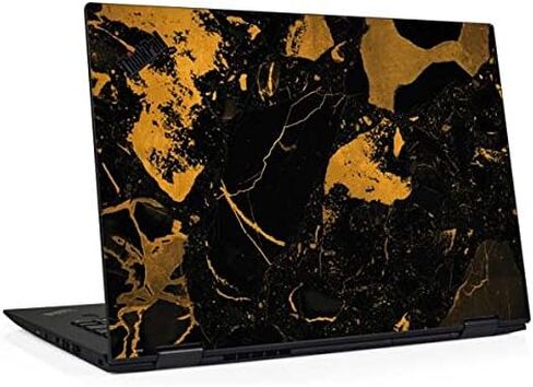 ملصق Skinit للكمبيوتر المحمول متوافق مع Thinkpad X1 Yoga (الجيل الثالث 2018) - تصميم رخام منقط باللونين الأسود والذهبي مرخص رسميًا in Saudi Arabia