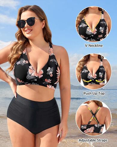 Yonique Women Plus Size Bikini Top Large Bust Swim Top Full Coverage Swimsuit Sport Bra Bathing Suit in Kuwait